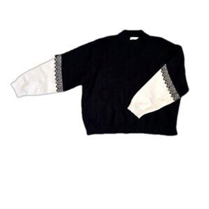 Avantlook Mock Neck Pullover Two-Tone Lace Long Sleeve Sweater Black Tan Size XL
